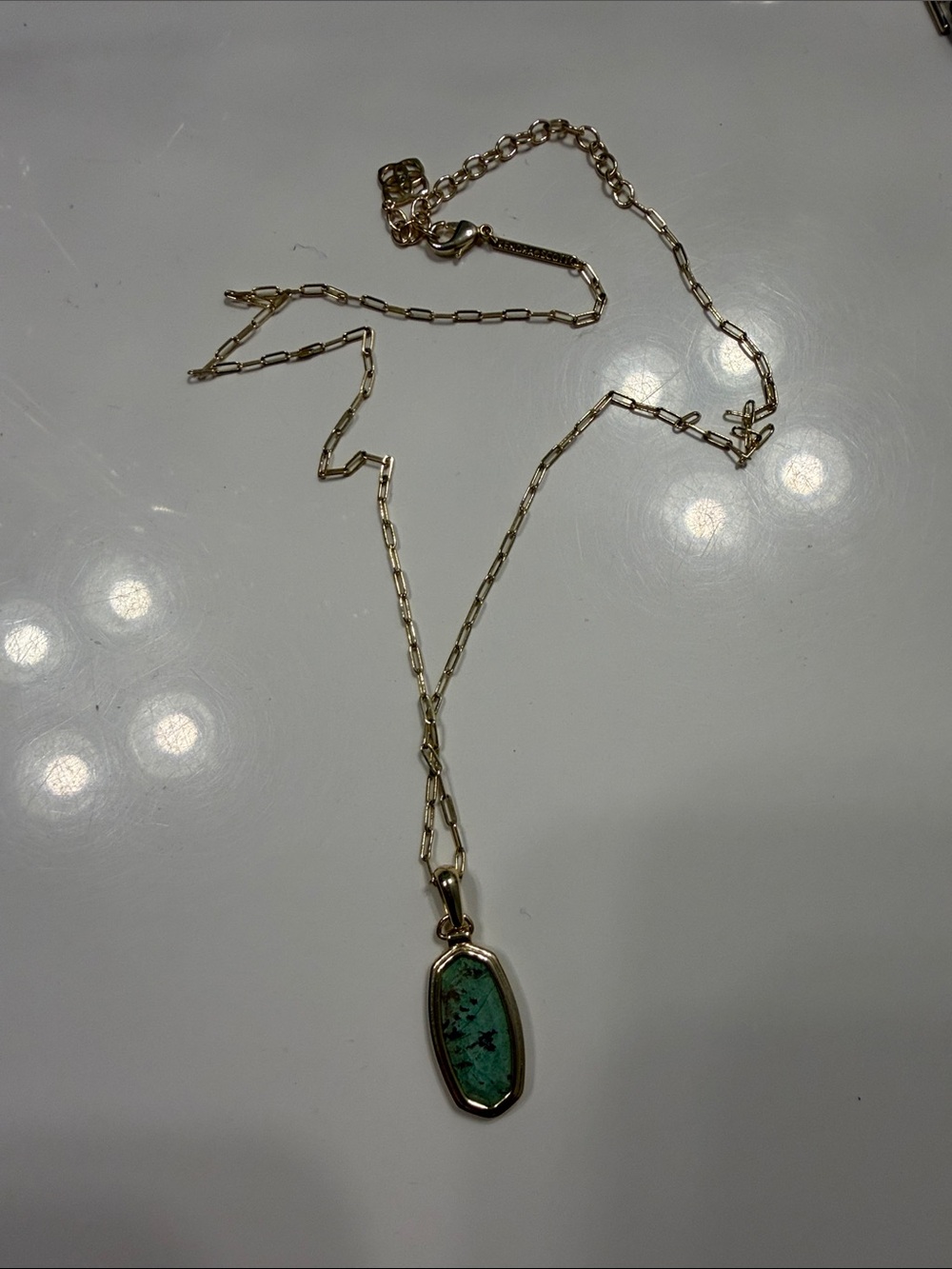 Kendra Scott Gold Chain Necklace with Green Turquoise Pendant